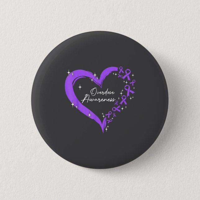 Overdose Awareness Purple Ribbon Drug Addiction He 2 Inch Round Button (Front)