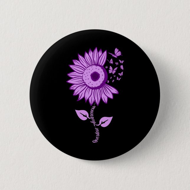 Overdose Awareness  Purple Ribbon Drug Addiction N 2 Inch Round Button (Front)