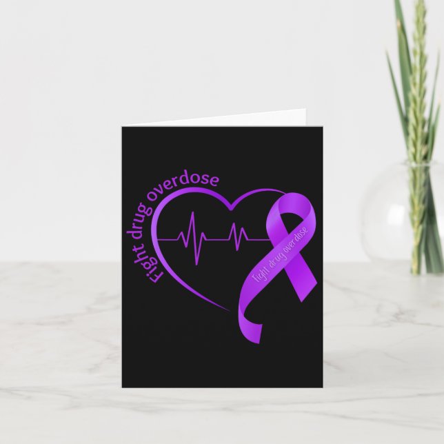 Overdose Awareness Purple Ribbon Drug Addiction Re Card (Front)