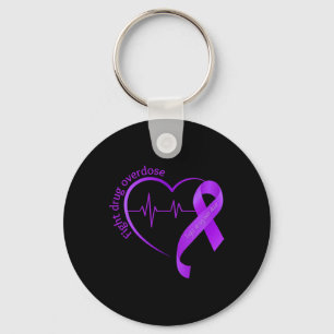 Overdose Awareness Purple Ribbon Drug Addiction Re Keychain
