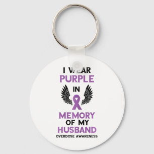 Overdose Awareness Purple Ribbon Memory Of My Husb Keychain