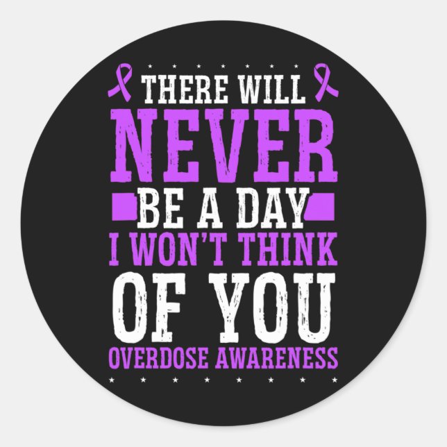 Overdose Awareness Purple Ribbon Think Of You Drug Classic Round Sticker (Front)