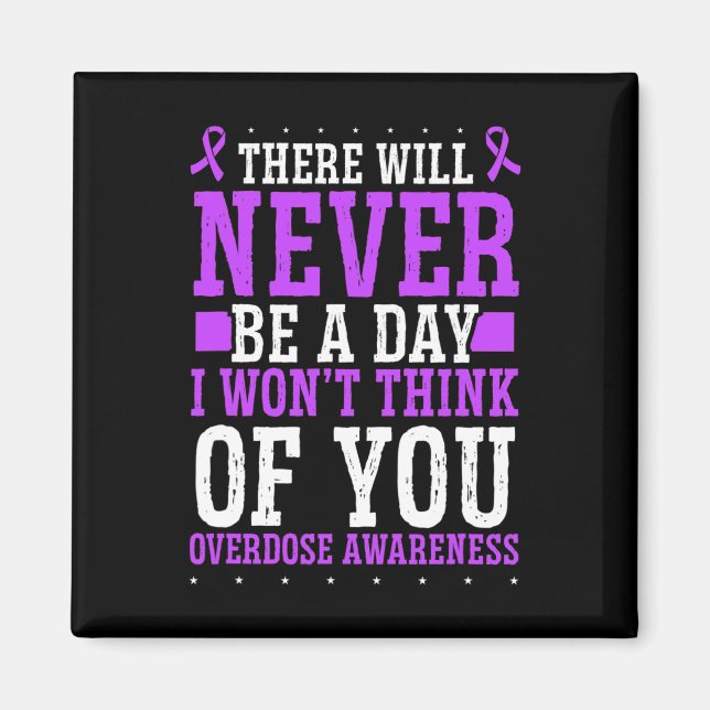 Overdose Awareness Purple Ribbon Think of you Drug Magnet (Front)