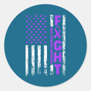 Overdose Awareness Purple Ribbon Usa Classic Round Sticker