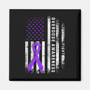 Overdose Awareness Purple Ribbon Usa Flag Drug Add Magnet