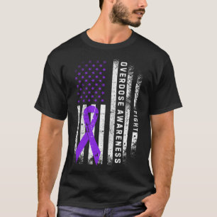 Overdose Awareness Purple Ribbon Usa Flag Drug Add T-Shirt