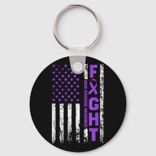 Overdose Awareness Purple Ribbon Usa Flag Drug Keychain