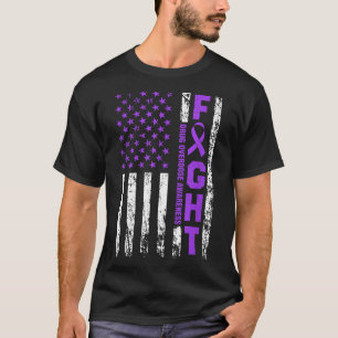 Overdose Awareness Purple Ribbon Usa Flag Drug T-Shirt