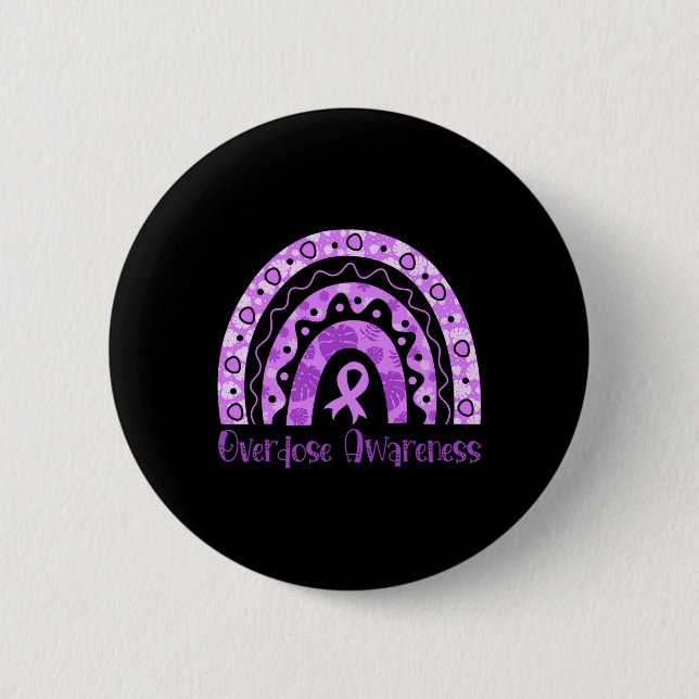Overdose Awareness Rainbow Purple Ribbon For Men W 2 Inch Round Button (Front)