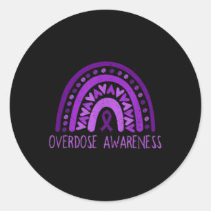 Overdose Awareness Rainbow Purple Ribbon For Men W Classic Round Sticker