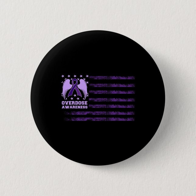 Overdose Awareness Ribbon Flag 1 2 Inch Round Button (Front)