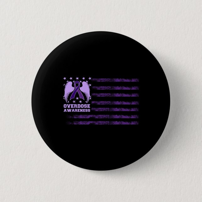 Overdose Awareness Ribbon Flag 1  2 Inch Round Button (Front)
