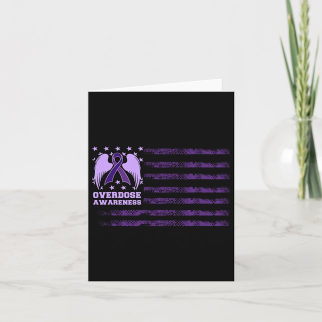 Overdose Awareness Ribbon Flag 1  Card (Front)