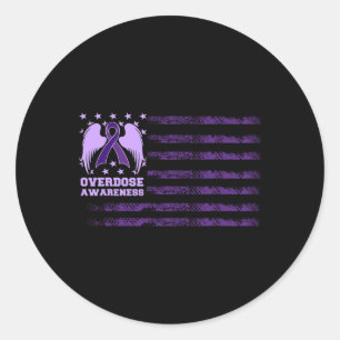 Overdose Awareness Ribbon Flag 1 Classic Round Sticker