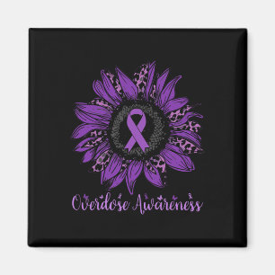 Overdose Awareness Ribbon Leopard Sunflower Magnet