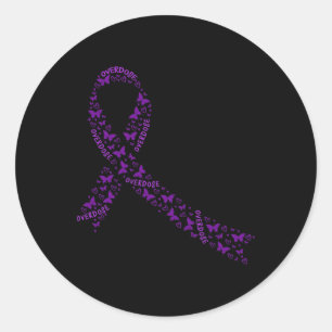 Overdose Awareness Ribbon Purple Drug Addiction Re Classic Round Sticker
