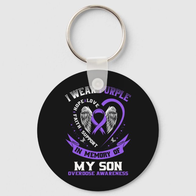 Overdose Awareness Shirt In Memory Of Son Purple R Keychain (Front)