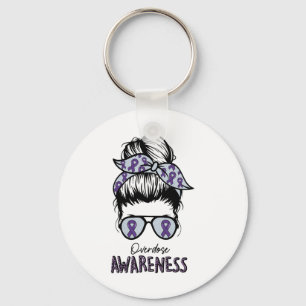 Overdose Awareness Shirt Purple Ribbon Drug Addict Keychain