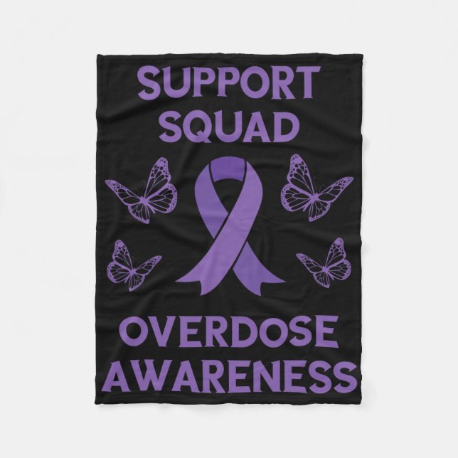 Overdose Awareness Support Squad Butterfly Purple  Fleece Blanket (Front)