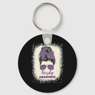 Overdose Awareness Warrior Messy Hair Bun Purple R Keychain