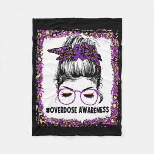 Overdose Awareness Wear Purple Leopard Messy Bun W Fleece Blanket