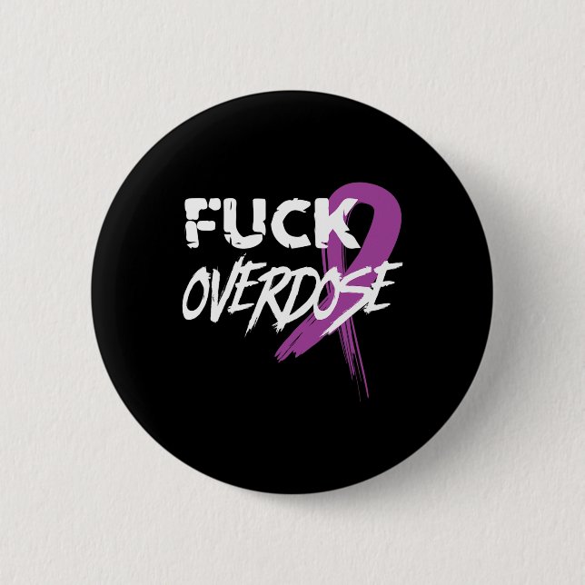 Overdose Drug Addiction Awareness Purple Ribbon  2 Inch Round Button (Front)