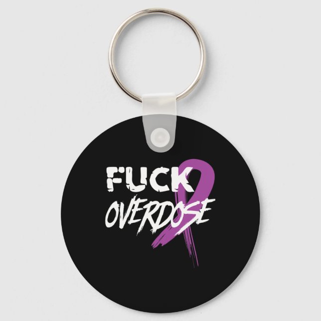 Overdose Drug Addiction Awareness Purple Ribbon  Keychain (Front)