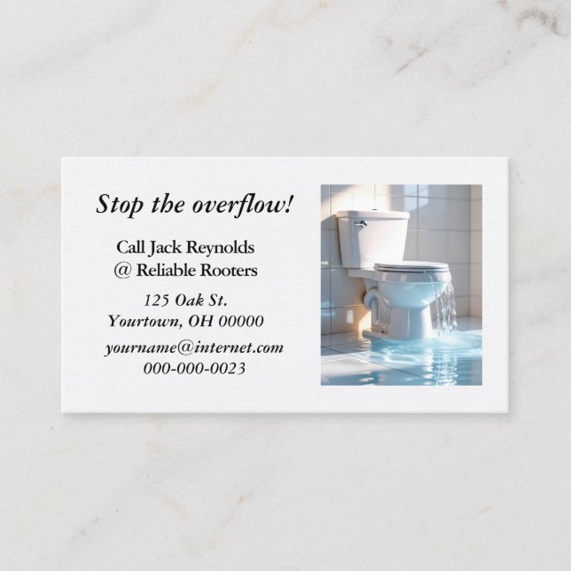 Overflowing Toilet For a Plumbing Business Business Card (Front)