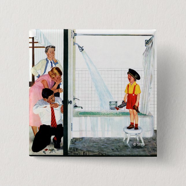 Overflowing Tub 2 Inch Square Button (Front)