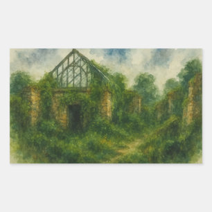 Overgrown Greenhouse in Ruins Watercolor Art Print Sticker