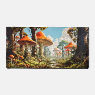 Overgrown Mushroom Forest Illustration Desk Mat