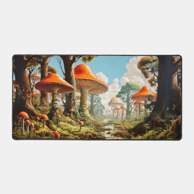 Overgrown Mushroom Forest Illustration Desk Mat (Front)