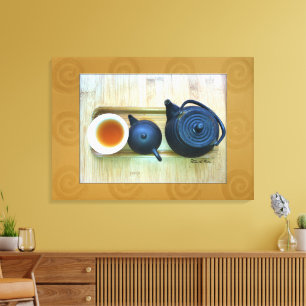 Overhead Still Life Rustic Tea Setting Photograph  Canvas Print