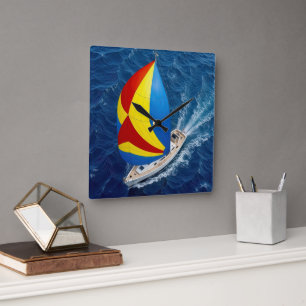 Overhead View Of a Sailing Yacht With Spinnaker Square Wall Clock