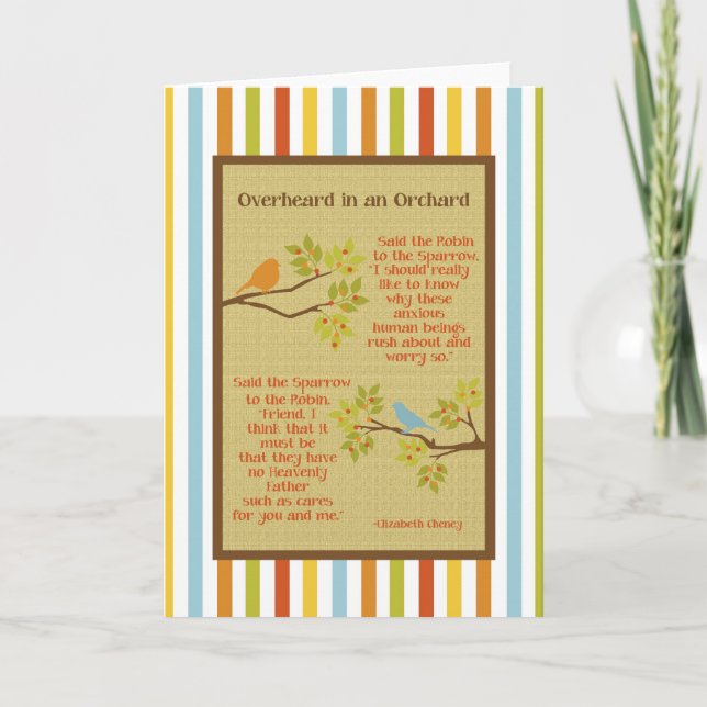"Overheard in an Orchard" (Robin and Sparrow) Card (Front)