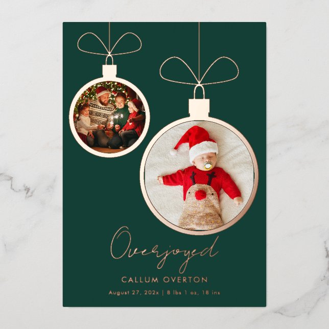 Overjoyed Christmas Baby Photo Foil Holiday Card (Front)