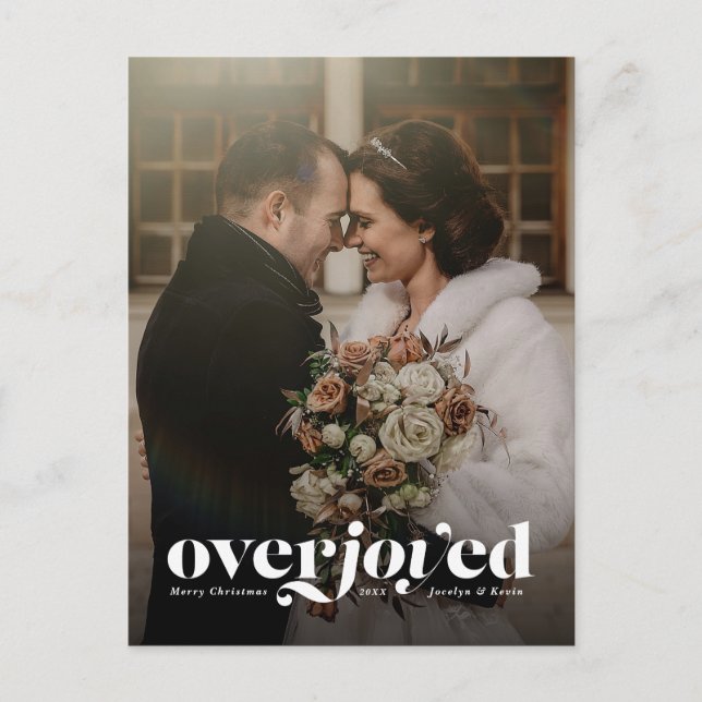 Overjoyed Christmas wedding announcement postcard (Front)