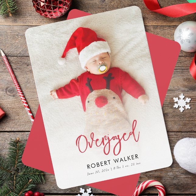 Overjoyed Holiday Baby Photo Birth Announcement (Overjoyed Holiday Baby Photo Birth Announcement)