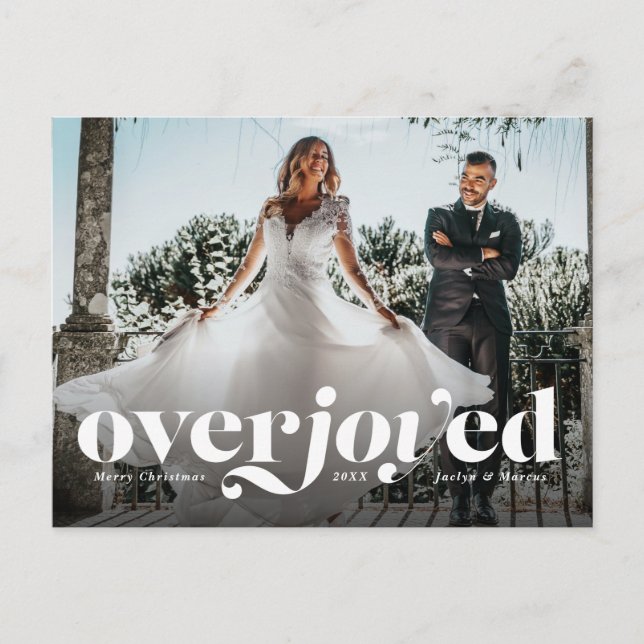 Overjoyed holiday wedding announcement postcard (Front)