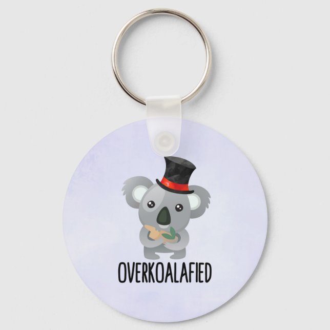 Overkoalafied Pun Cute Koala in Top Hat Keychain (Front)