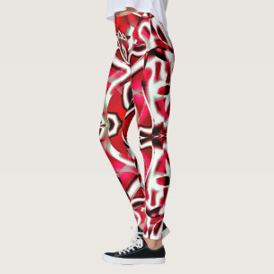Overlap curved ribbon, vivid red to dark and white leggings
