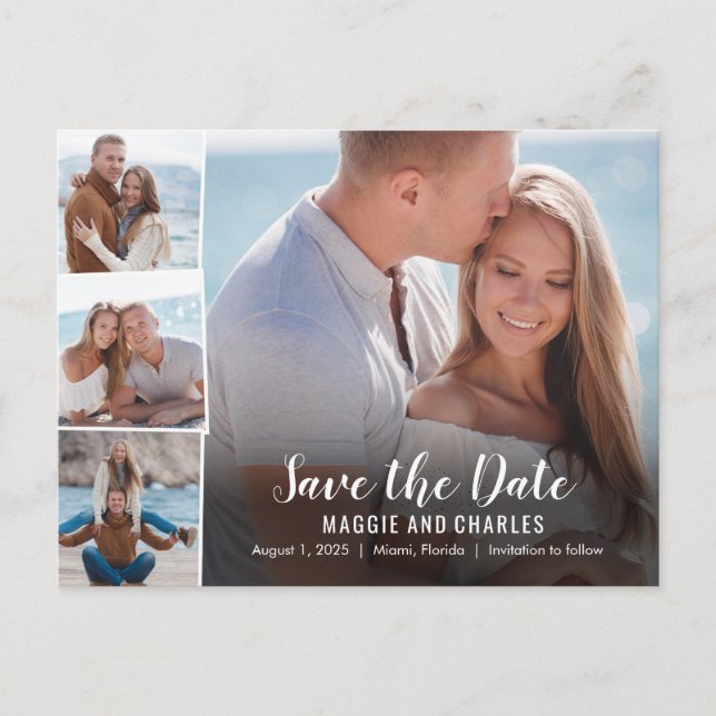 Overlapped Photos Save The Date Postcard (Front)