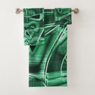 Overlapping and crossed green acrylic cutouts bath towel set