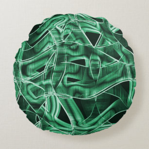 Overlapping and crossed green acrylic cutouts round pillow