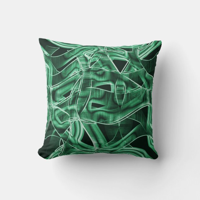 Overlapping and crossed green acrylic cutouts throw pillow (Front)