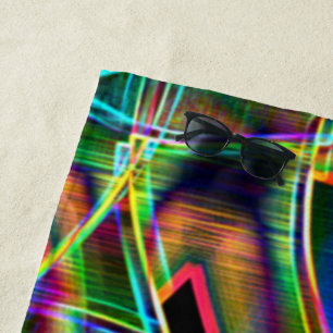 Overlapping band-like curves, neon colourful relie beach towel