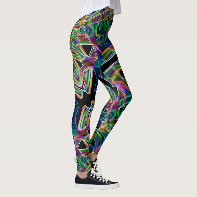 Overlapping band-like curves, neon colourful relie leggings (Right)