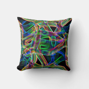 Overlapping band-like curves, neon colourful relie throw pillow