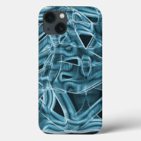 Overlapping curves in tape shape, blue neon relief