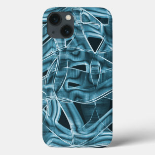 Overlapping curves like ribbon, blue neon relief iPhone 13 case